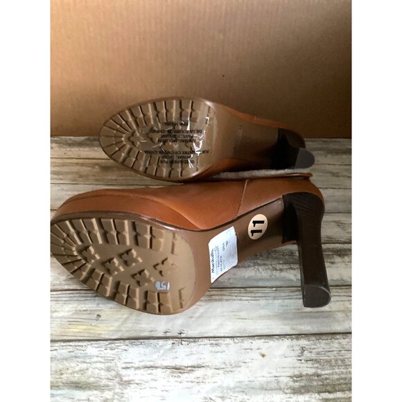 Coach Apple Boot A7019 Tan Leather Shearling Cuff Platform Heel Sz 11 w/FLAW - Picture 7 of 14